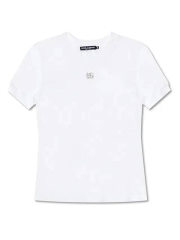 Crystal Silver Logo Short Sleeve T-Shirt White - DOLCE&GABBANA - BALAAN 1