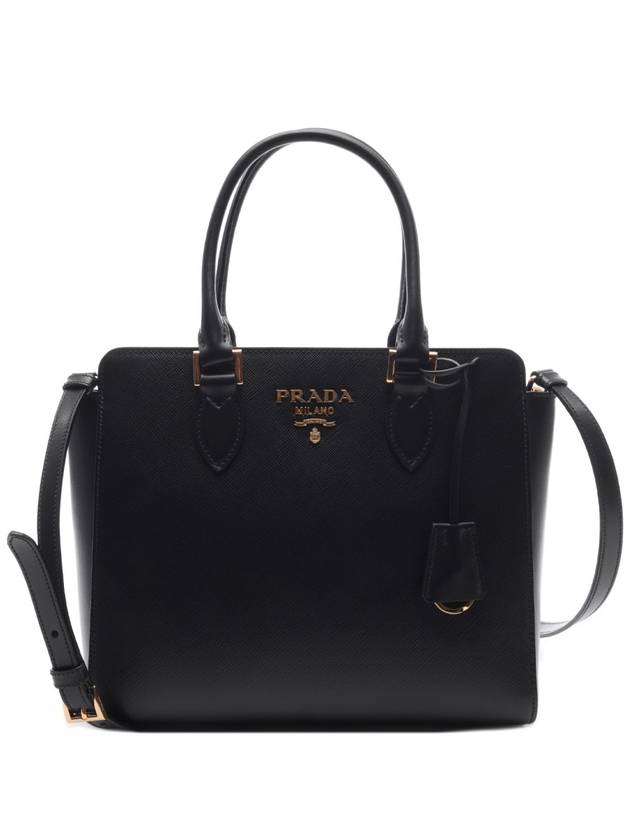 Triangle Logo Saffiano Tote Bag Black - PRADA - BALAAN 3