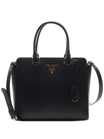 Triangle Logo Saffiano Tote Bag Black - PRADA - BALAAN 2