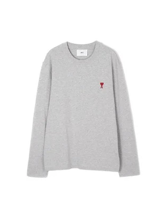 Chain Stitch Heart Logo Long Sleeve T-Shirt Grey - AMI - BALAAN 2