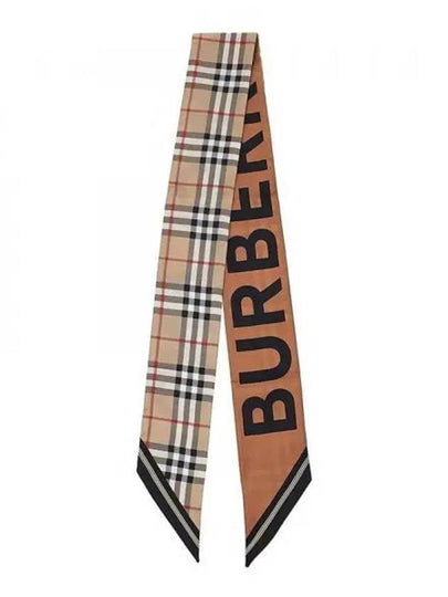 Vintage Check Logo Print Silk Skinny Reversible Scarf Archive Beige - BURBERRY - BALAAN 2