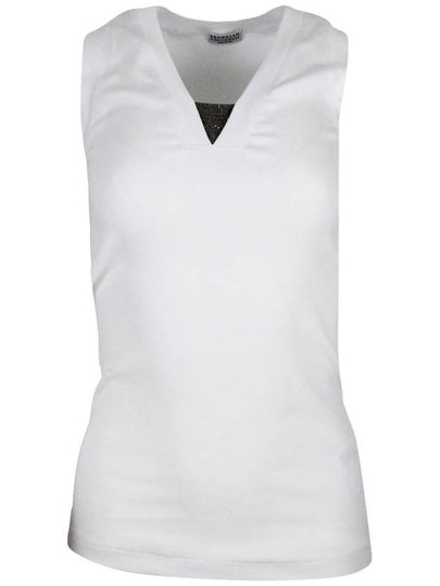 Rhinestone V-neck Sleeveless White - BRUNELLO CUCINELLI - BALAAN 2