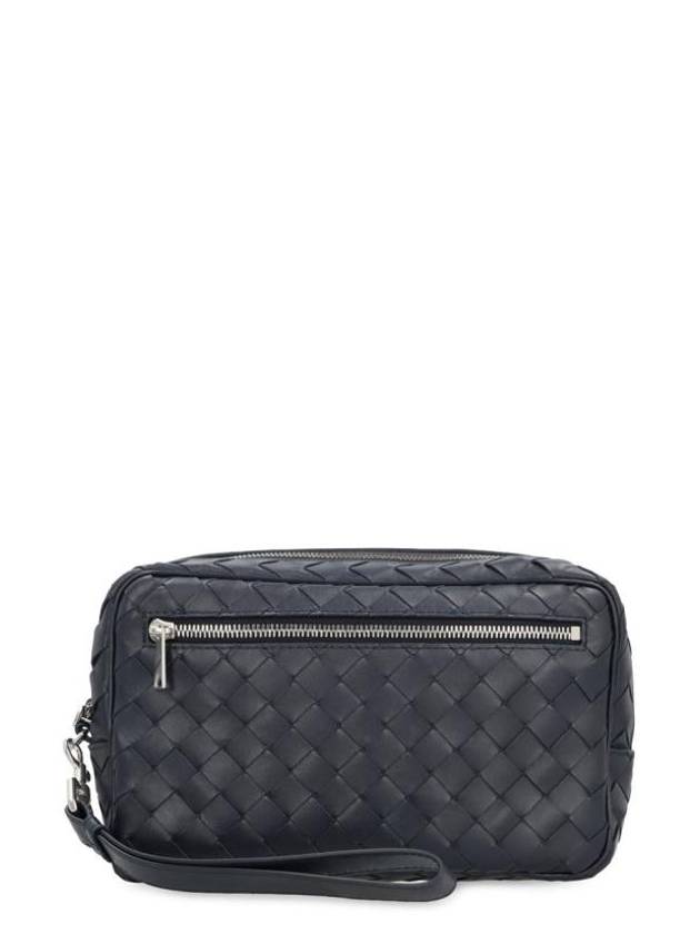 Intrecciato Zipper Leather Pouch Bag Navy - BOTTEGA VENETA - BALAAN 1