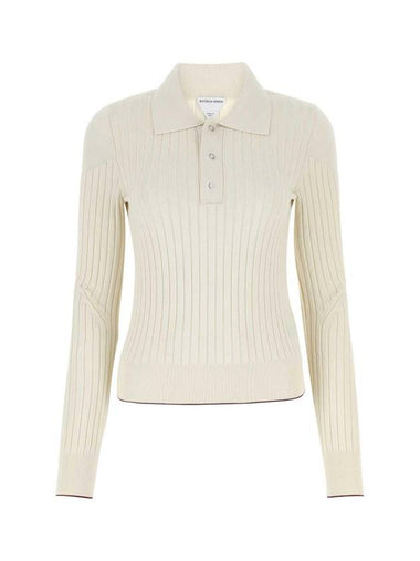 Ribbed Cotton Polo Shirt Bone - BOTTEGA VENETA - BALAAN 1