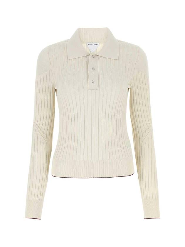 Ribbed Cotton Polo Shirt Bone - BOTTEGA VENETA - BALAAN 1