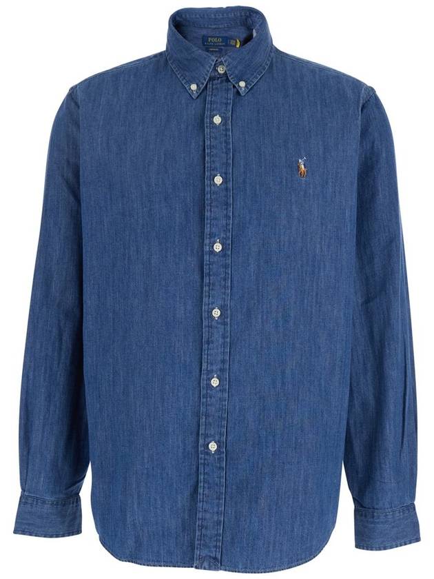 Men's Denim Custom Fit Long Sleeve Shirt Blue - POLO RALPH LAUREN - BALAAN 2