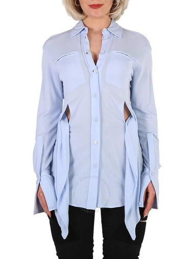 Burberry Ladies Pale Blue Sash Detail Jersey Oversized Shirt, Brand Size 6 (US Size 4) - BURBERRY - BALAAN 1