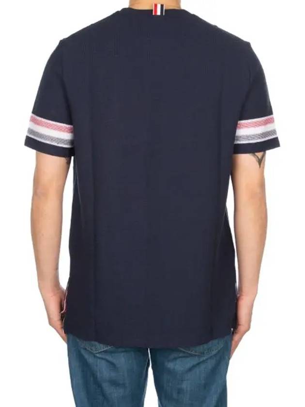 Textured Cotton Stripe Short Sleeve T-Shirt Navy - THOM BROWNE - BALAAN 6