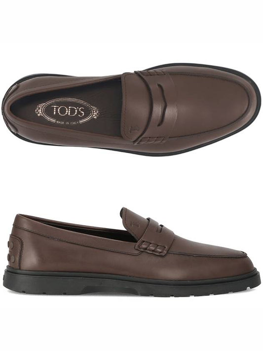 Men's Leather Penny Loafers Dark Brown - TOD'S - BALAAN.