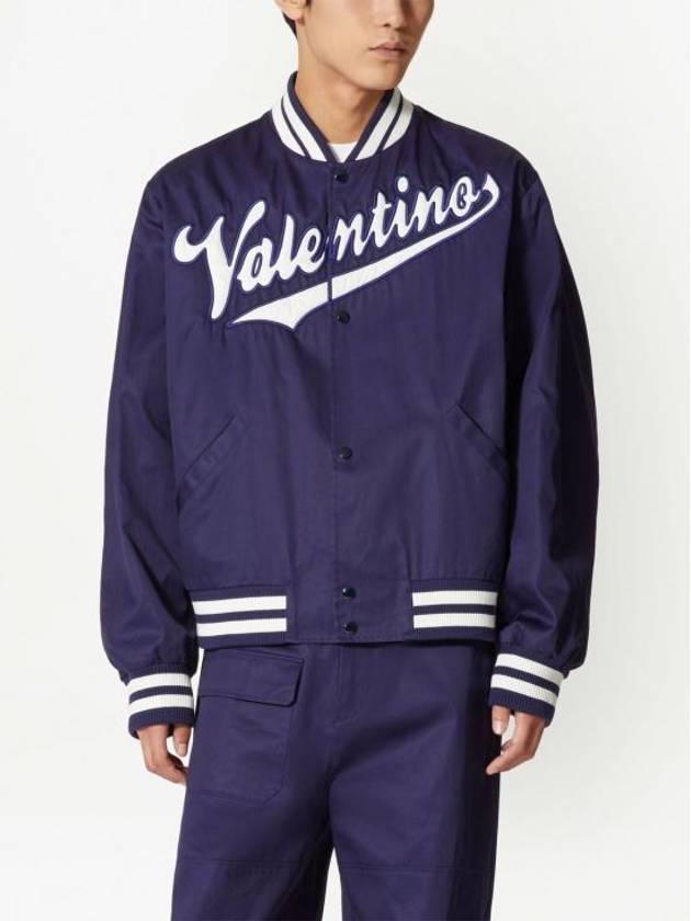 Embroidered Logo Cotton Bomber Jacket Blue - VALENTINO - BALAAN 3