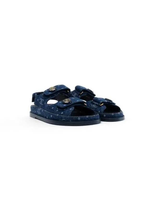 Velcro Leather Sandals Slippers Blue EU36 5 235cm G35927 - CHANEL - BALAAN 2