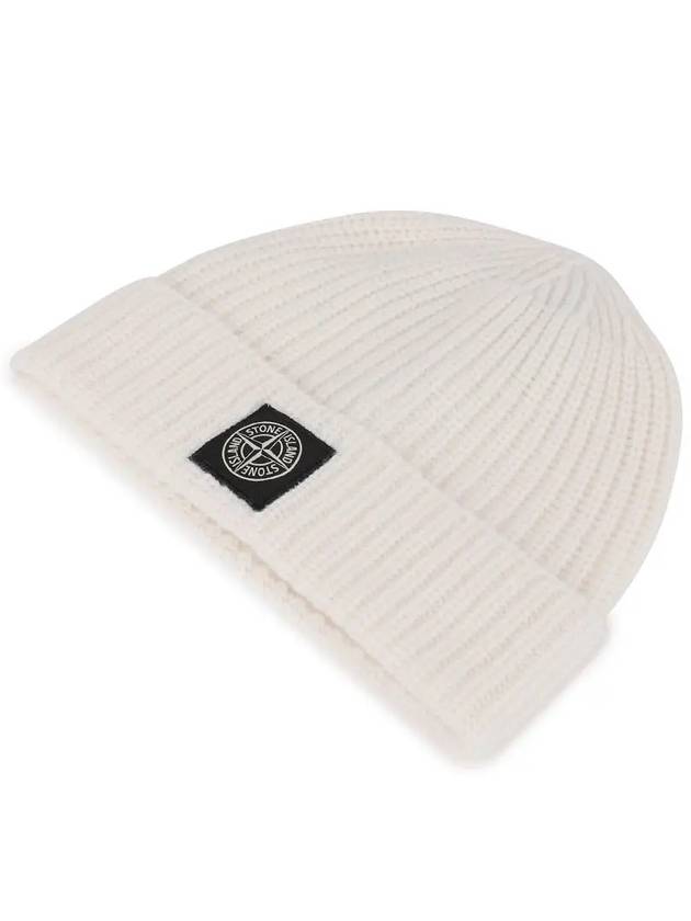 Logo Knit Beanie Natural - STONE ISLAND - BALAAN 4