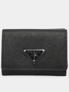 Triangle Logo Saffiano Leather Half Wallet Black - PRADA - BALAAN 3