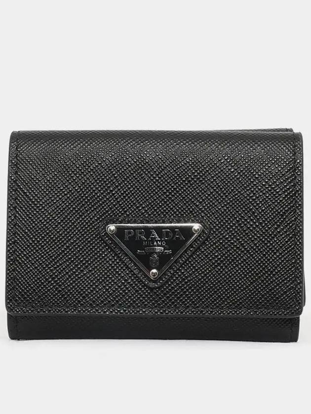 Triangle Logo Saffiano Leather Half Wallet Black - PRADA - BALAAN 3