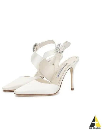 Manolo Blahnik Havelopa Satin Finish Sandal Heel White HAFELA1232145 - MANOLO BLAHNIK - BALAAN 1