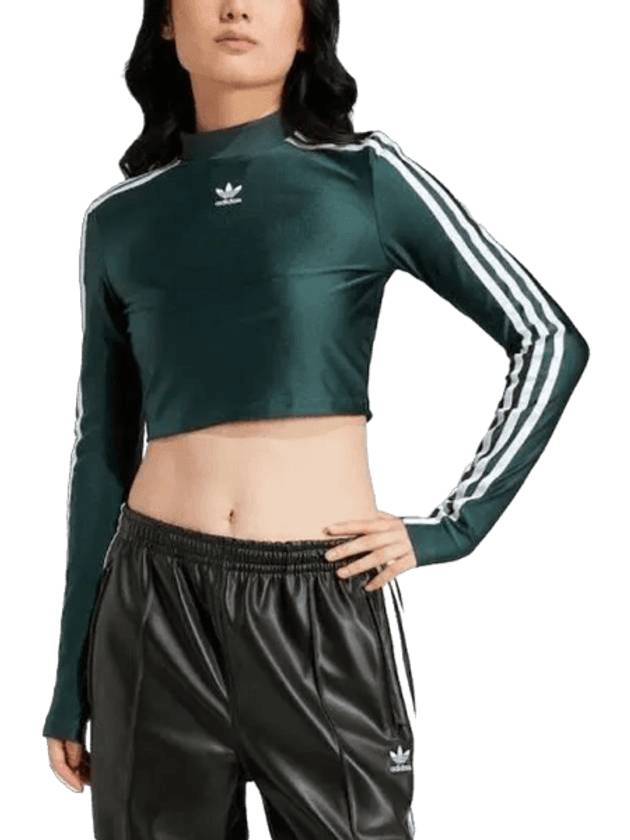 3 Stripe Cropped Long Sleeve T-Shirt Mineral Green - ADIDAS - BALAAN 1