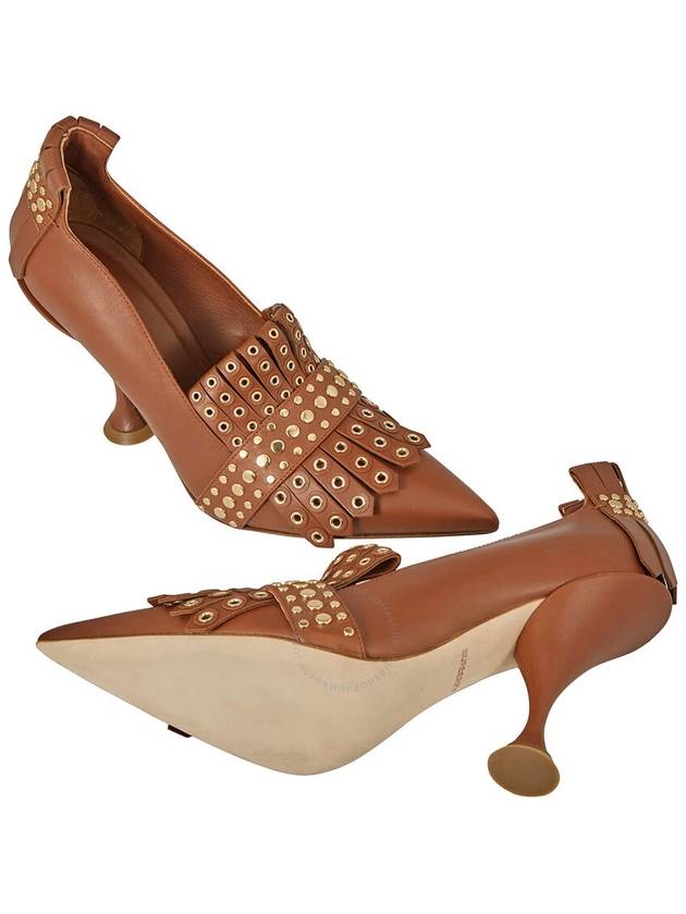 Women's Studded Kilty Point Pumps Heel Brown - BURBERRY - BALAAN 3