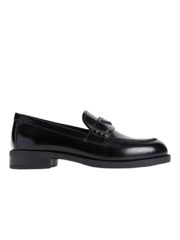 Triangle Logo Leather Loafers Black - PRADA - BALAAN 1