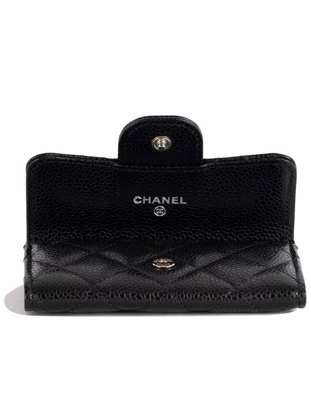 Classic Silver Logo Quilted Caviar Card Wallet Black - CHANEL - BALAAN 5