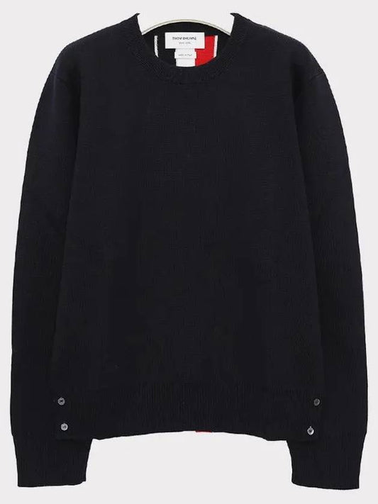 Center Back Striped Stitch Merino Wool Knit Top Navy - THOM BROWNE - BALAAN 2