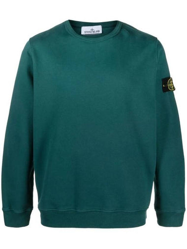 Brushed Cotton Fleece Garment Dyed Crewneck Sweatshirt Dark Teal Green - STONE ISLAND - BALAAN 1