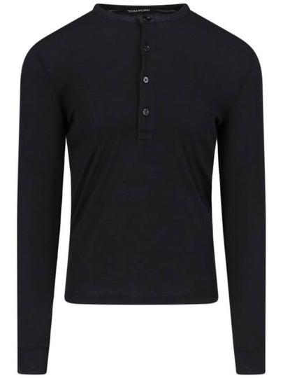 Lyocell Cotton Rib Henry Long Sleeve T-Shirt Black - TOM FORD - BALAAN 2