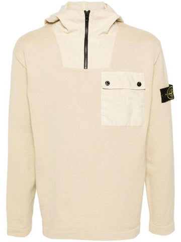 Compass Badge Half Zip-up Cotton Hoodie Ecru - STONE ISLAND - BALAAN 1