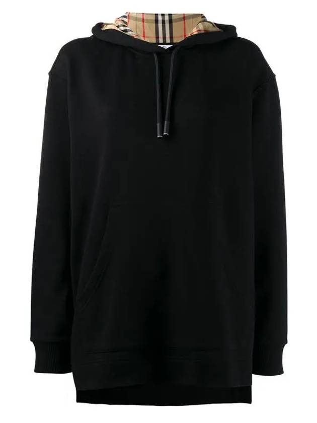 Check Lining Hooded Top Black - BURBERRY - BALAAN.