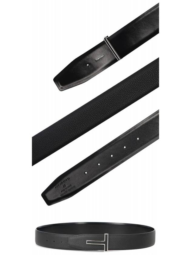 T Buckle Leather Belt Black - TOM FORD - BALAAN 4