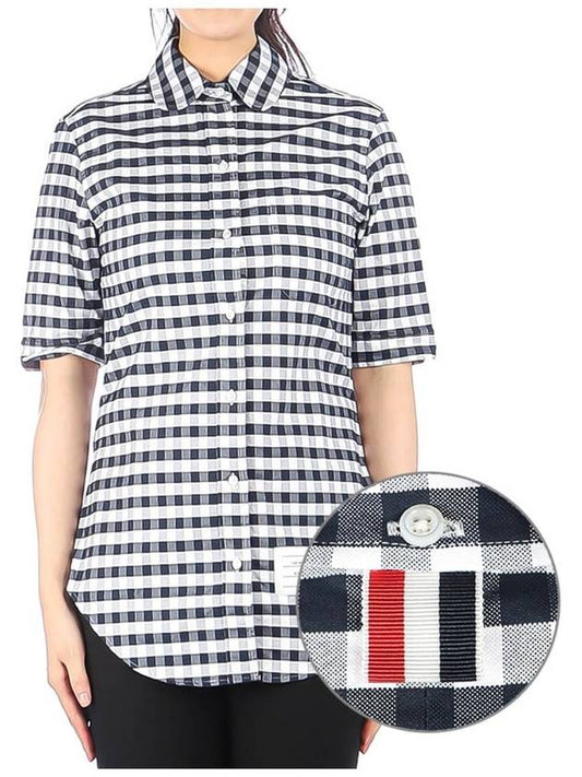 Classic Check Oxford Short Sleeve Shirt Navy - THOM BROWNE - BALAAN 2