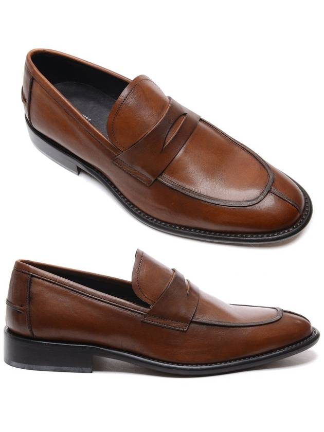 Casual Calfskin Leather Loafers Brown - SEVENTY - BALAAN.