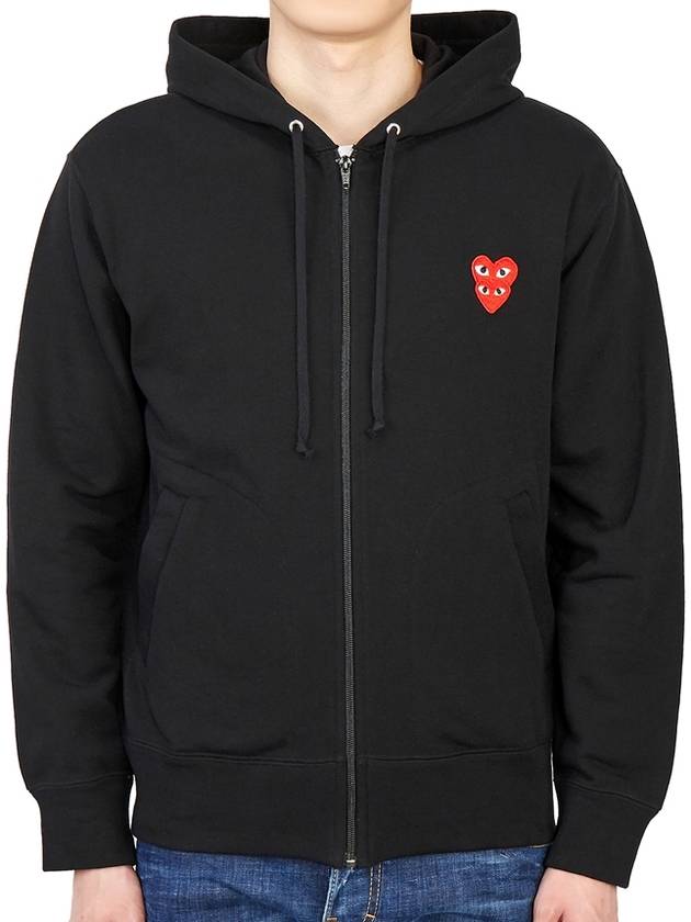 Play Double Red Heart Waffen Hooded Zip Up P1 T294 1 Black - COMME DES GARCONS - BALAAN 2