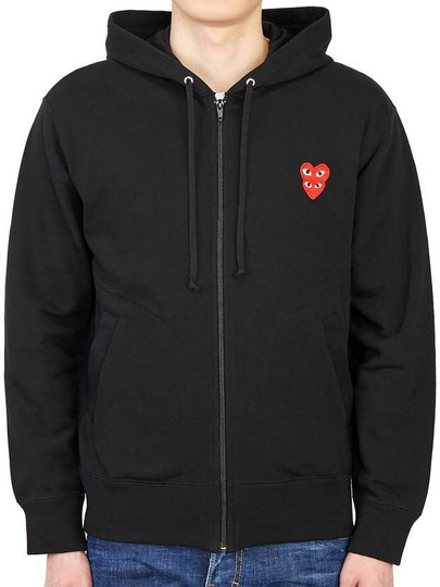 Double Heart Wappen Zip Up Hoodie Black - COMME DES GARCONS - BALAAN 2