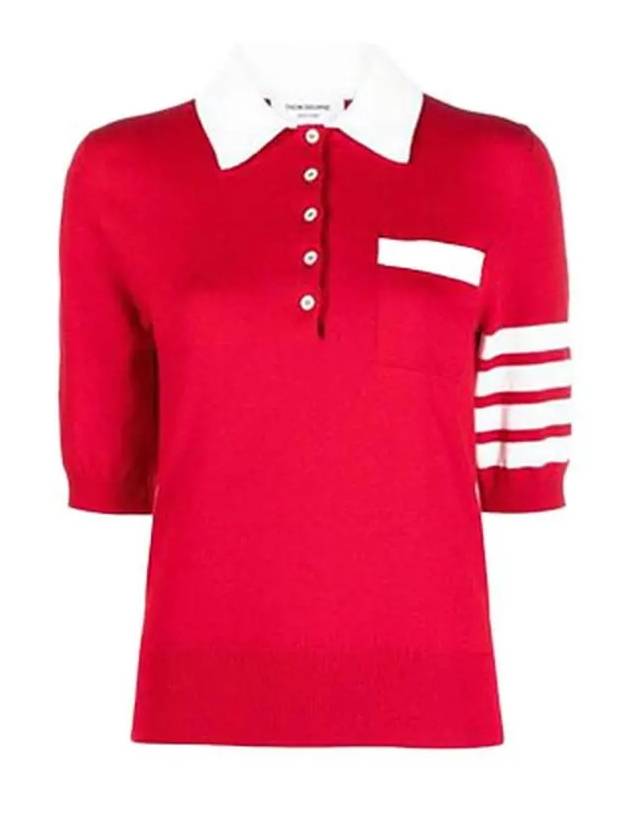 Cotton Hector Pointelle 4-Bar Polo Shirt Red - THOM BROWNE - BALAAN 2