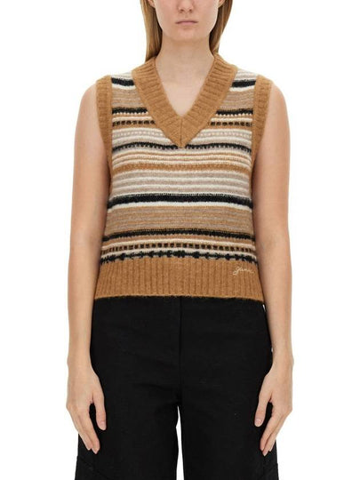 Striped Soft Wool Knit Vest Brown - GANNI - BALAAN 2