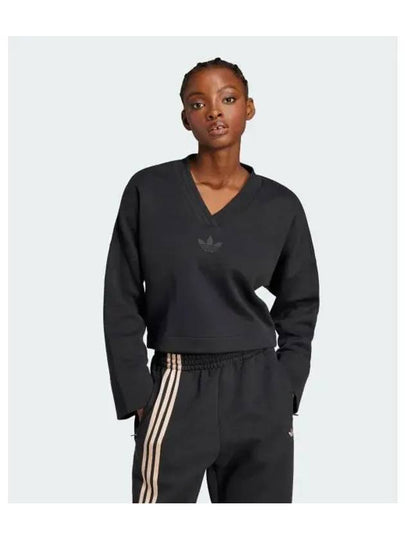 Deep V-Neck Sweatshirt Black - ADIDAS - BALAAN 2