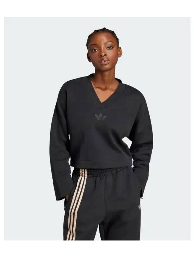 Deep V-Neck Sweatshirt Black - ADIDAS - BALAAN 2