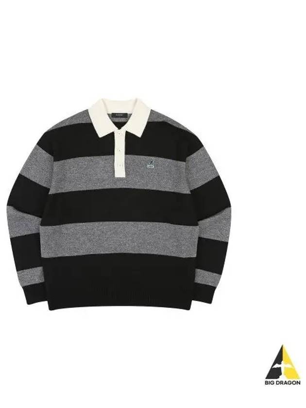 Striped polo neck sweater 1867 charcoal - KANGOL - BALAAN 1