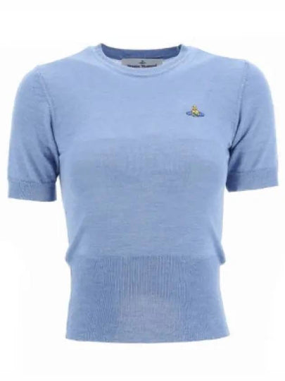 Women's ORB Logo Wool Silk Blend Crop Knit Top Blue - VIVIENNE WESTWOOD - BALAAN 2