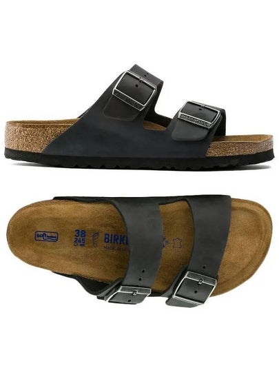 Arizona Soft Footbed Oiled Leather Narrow Slippers Black - BIRKENSTOCK - BALAAN 2