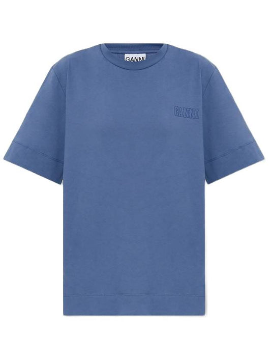 Women O Neck Short Sleeve T-Shirt Blue - GANNI - BALAAN 1