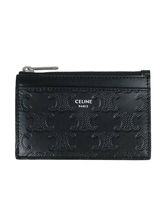 Zipper Calfskin Triomphe Embossed Card Wallet Black - CELINE - BALAAN 2