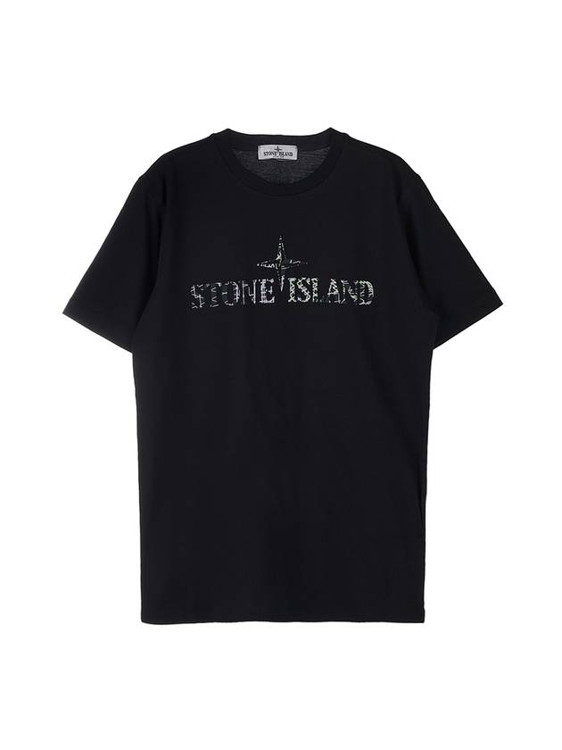 Kids Logo Print Cotton Short Sleeve T-Shirt Black - STONE ISLAND - BALAAN 1