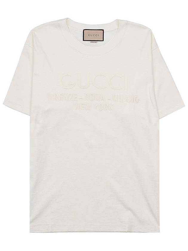 Embroidered Logo City Short Sleeve T-Shirt White - GUCCI - BALAAN 11