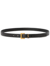 Cassandre Grained Leather Square Buckle Thin Belt Black - SAINT LAURENT - BALAAN 3