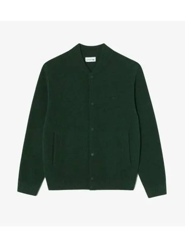 Men s Boucle Stadium Cardigan Dark Khaki - LACOSTE - BALAAN 1