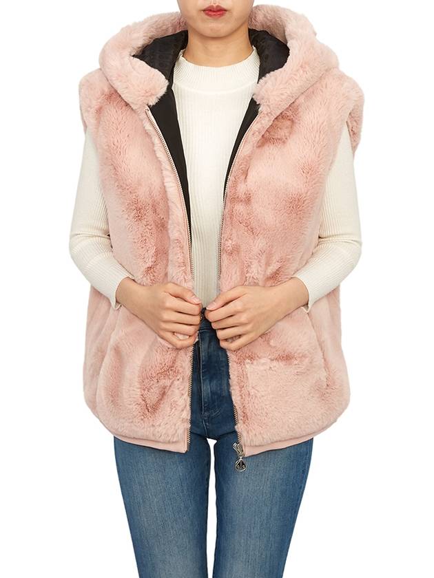 State Bunny Fur Hooded Vest Pink - MOOSE KNUCKLES - BALAAN 7