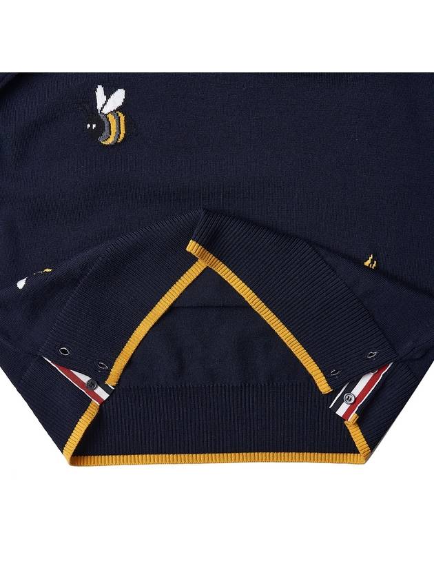 Cotton Merino Birds & Bees Intrasia 4 Bar Crew Neck Pullover Knit Top Navy - THOM BROWNE - BALAAN 11