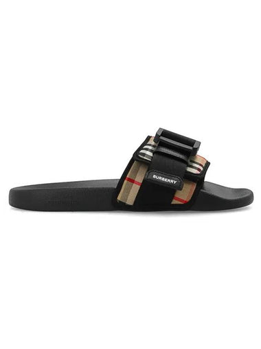 Buckle Strap Vintage Check Cotton Slippers Archive Beige Black - BURBERRY - BALAAN 1