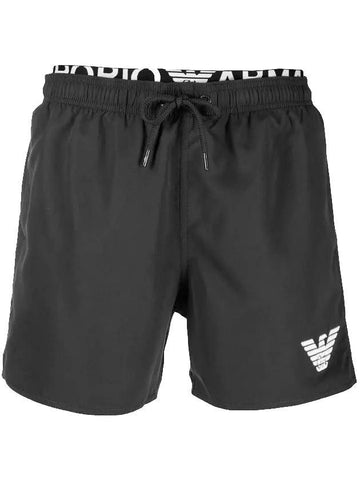 Signature Logo Embroidered Swim Shorts Black - EMPORIO ARMANI - BALAAN 1